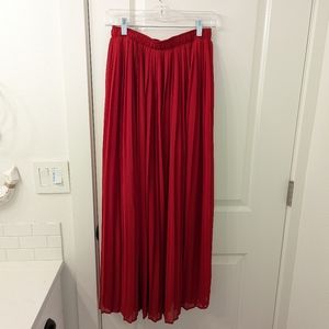 Red Pleated Maxi Skirt